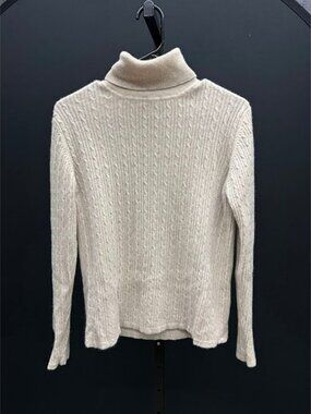 Pursuits, Ltd. Beige Cable Knit Cashmere Turtleneck Sweater
